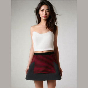 Laila Jayde maroon and gray striped stretch skirt, fully lined, size M, NWT
